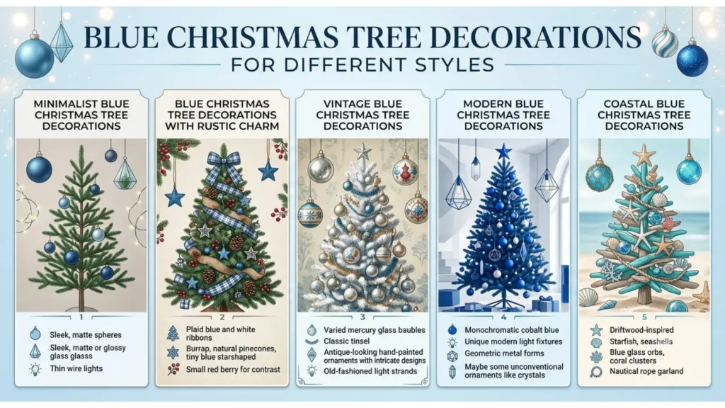Blue Christmas Tree Decorations for Different Styles